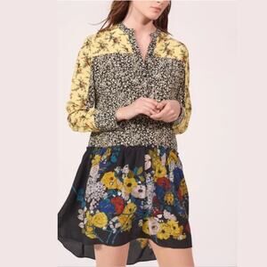 Sandro Paris Tiered Patchwork Floral Viscose & Silk Short Dress - Size Small